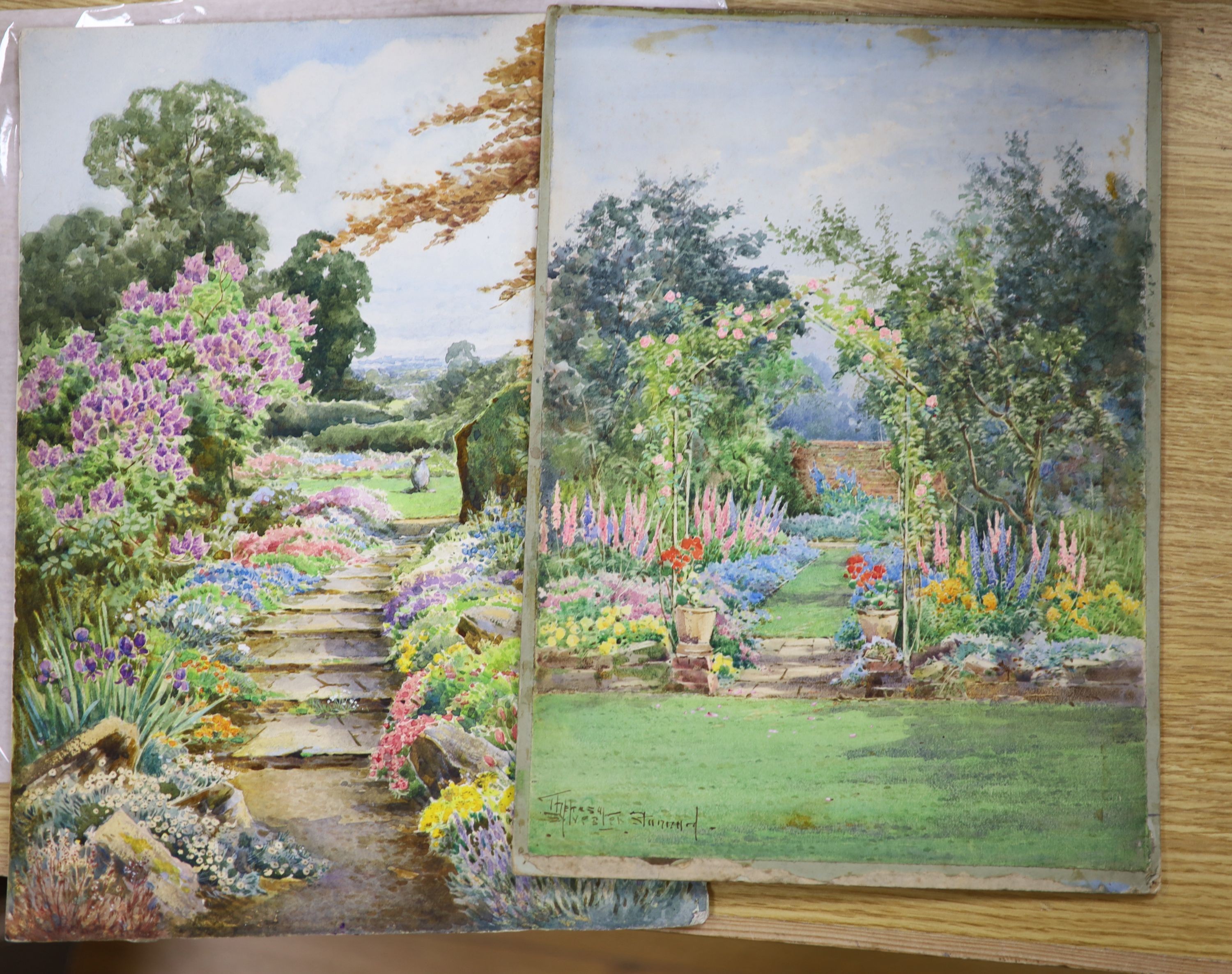 Theresa Sylvester Stannard (1898-1947), study of a country garden, signed and another watercolour on board by the same hand